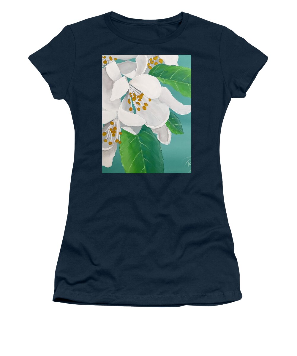 Acrylic Painting Women's T-Shirt featuring the painting White Flowers on Teal by Renee Noel