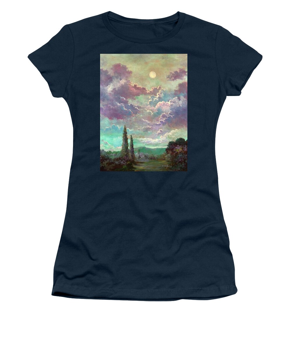 White Women's T-Shirt featuring the painting White Moon Rising by Rand Burns