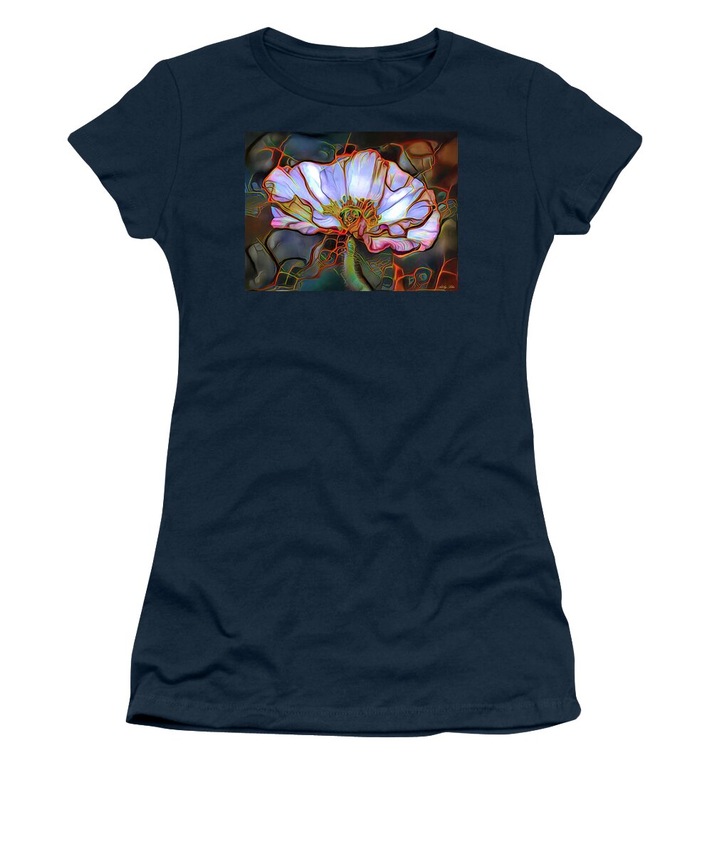 White Poppy Flower Women's T-Shirt featuring the mixed media White poppy flower by Lilia S