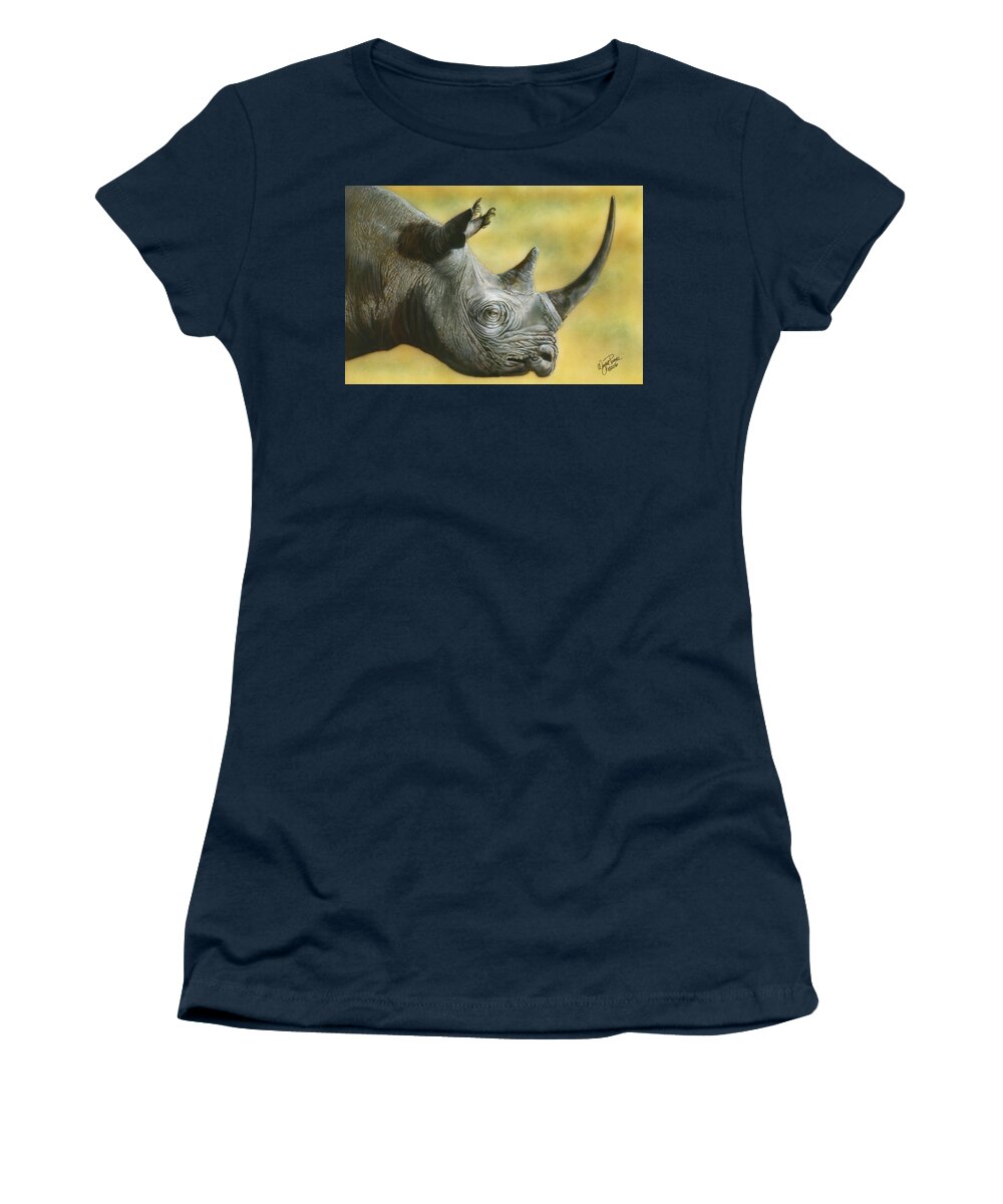  Women's T-Shirt featuring the painting White Rhino by Wayne Pruse