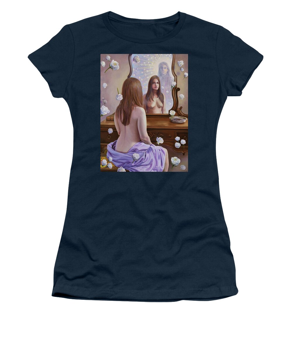 Roses Women's T-Shirt featuring the painting White Roses by Miguel Tio