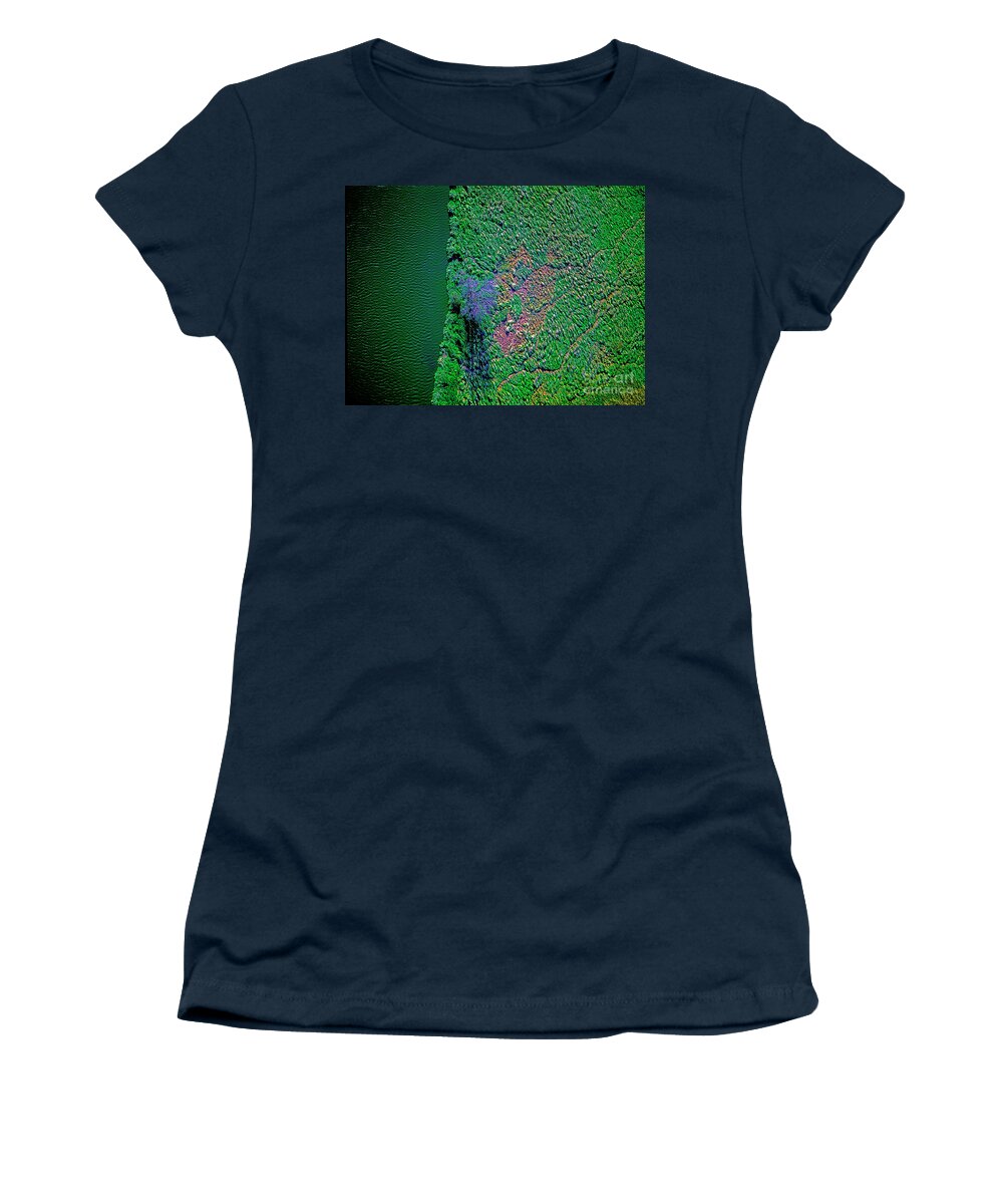 Wind Women's T-Shirt featuring the photograph Wind Blown Marsh Tree and Water by Tom Jelen