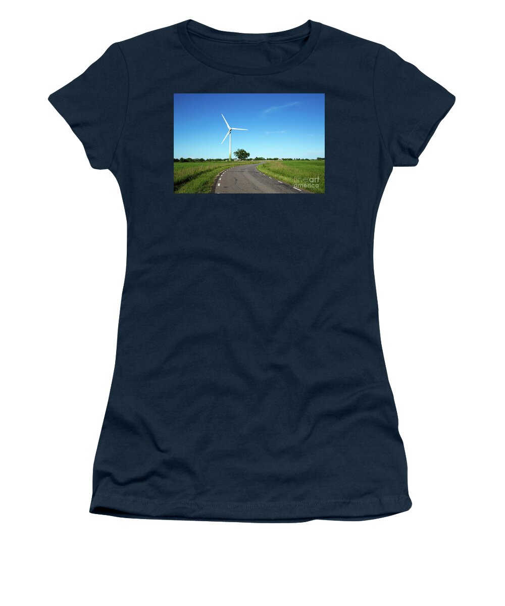 Alternative Women's T-Shirt featuring the photograph Windmill by a country road side by Kennerth and Birgitta Kullman