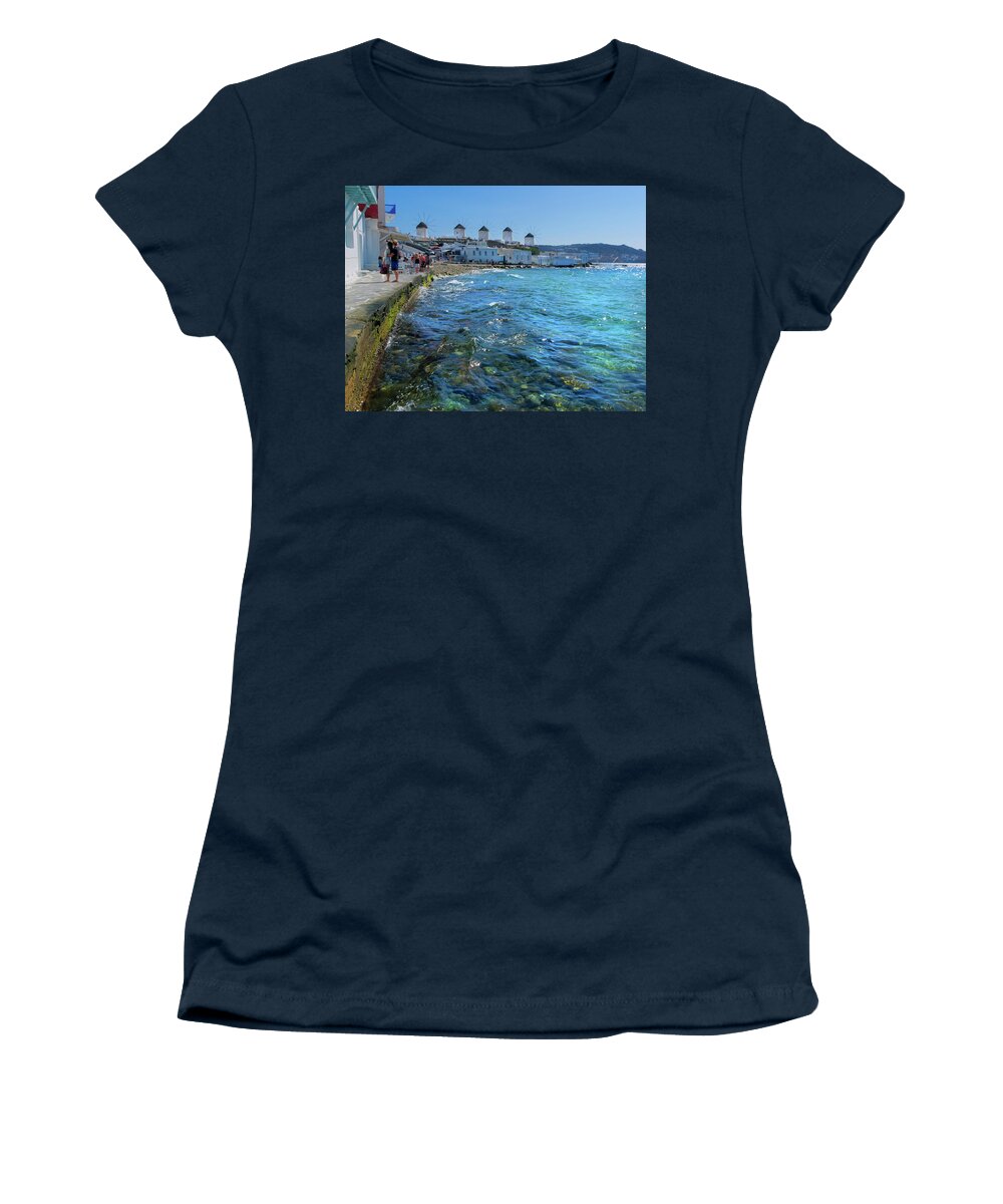 Windmill Women's T-Shirt featuring the photograph Windmills of Mykonos by S Paul Sahm