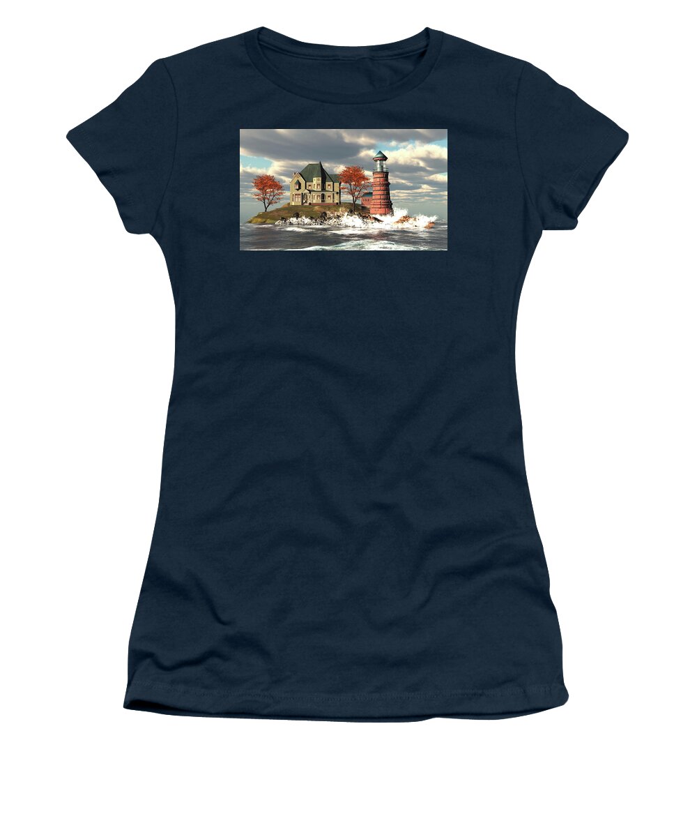 Windy Point Lighthouse.charming Seascape Scene Women's T-Shirt featuring the digital art Windy Point Lighthouse by John Junek