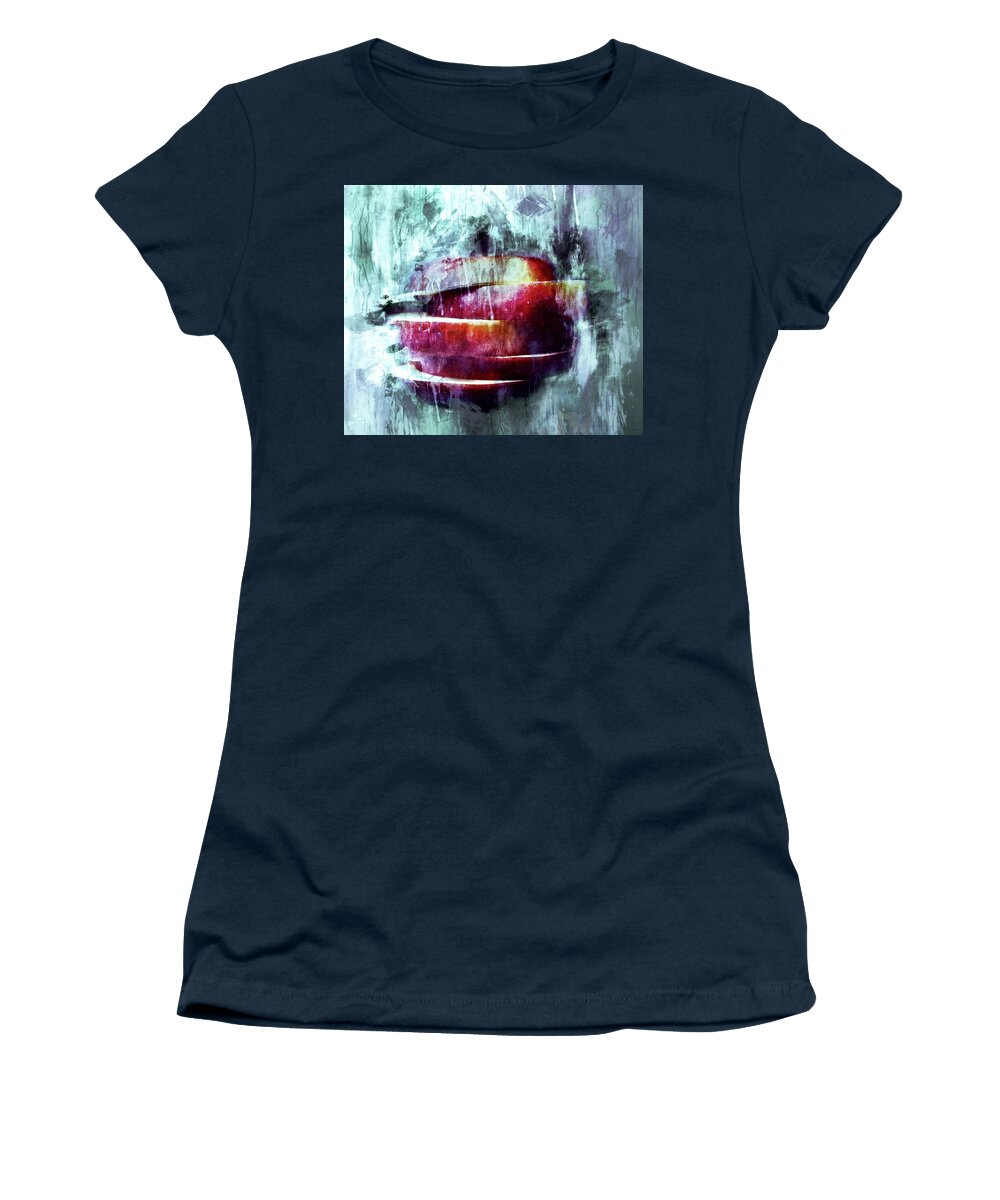 Winter Apple Women's T-Shirt featuring the mixed media Winter Apple Modern Art by Georgiana Romanovna