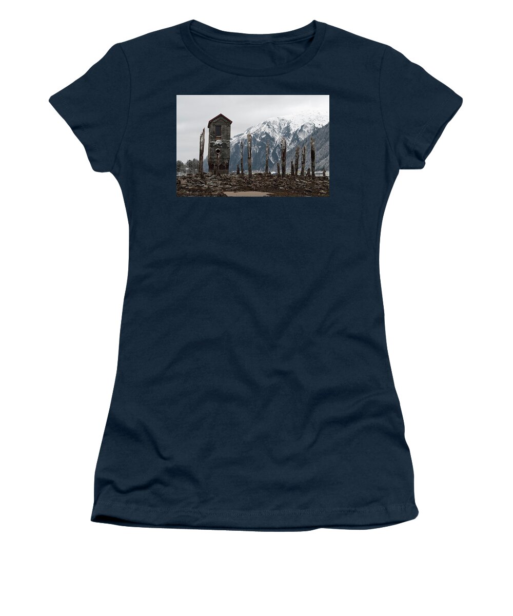 Pumphouse Women's T-Shirt featuring the photograph Winter at Sandy Beach by Cathy Mahnke