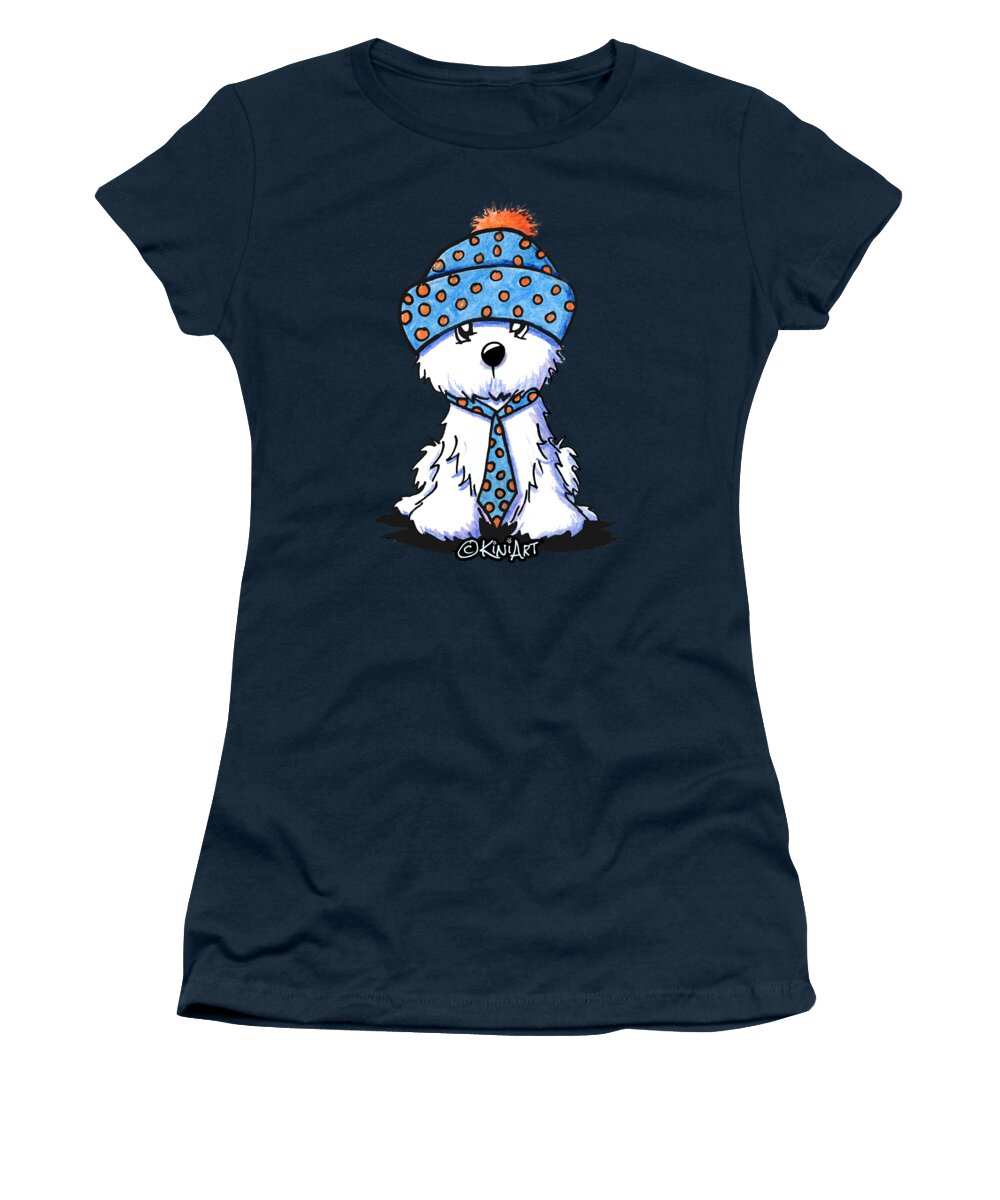 Coton Women's T-Shirt featuring the drawing Winter Coton In Co-Tones by Kim Niles aka KiniArt