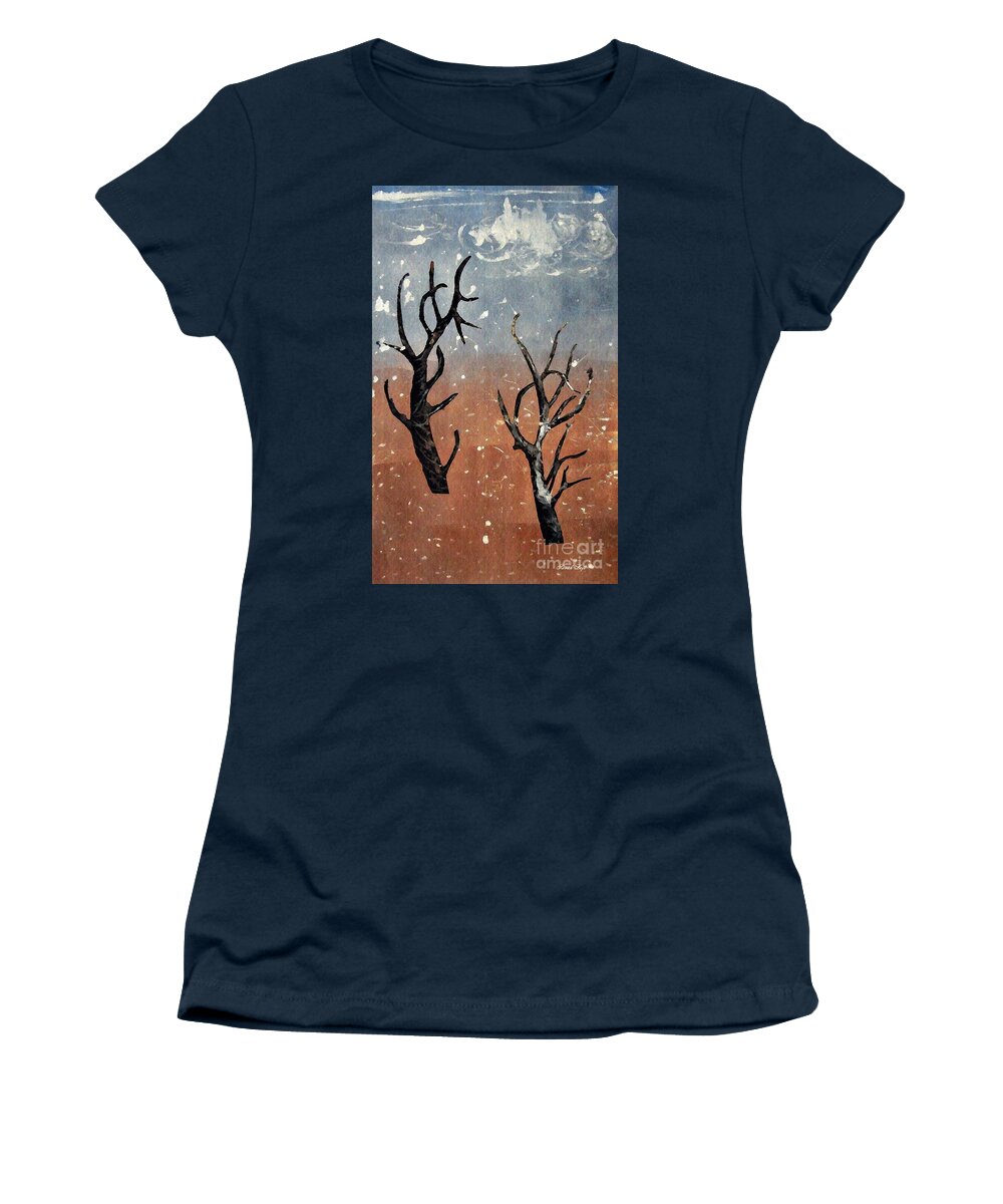 Trees Women's T-Shirt featuring the painting Winter Day by Sarah Loft