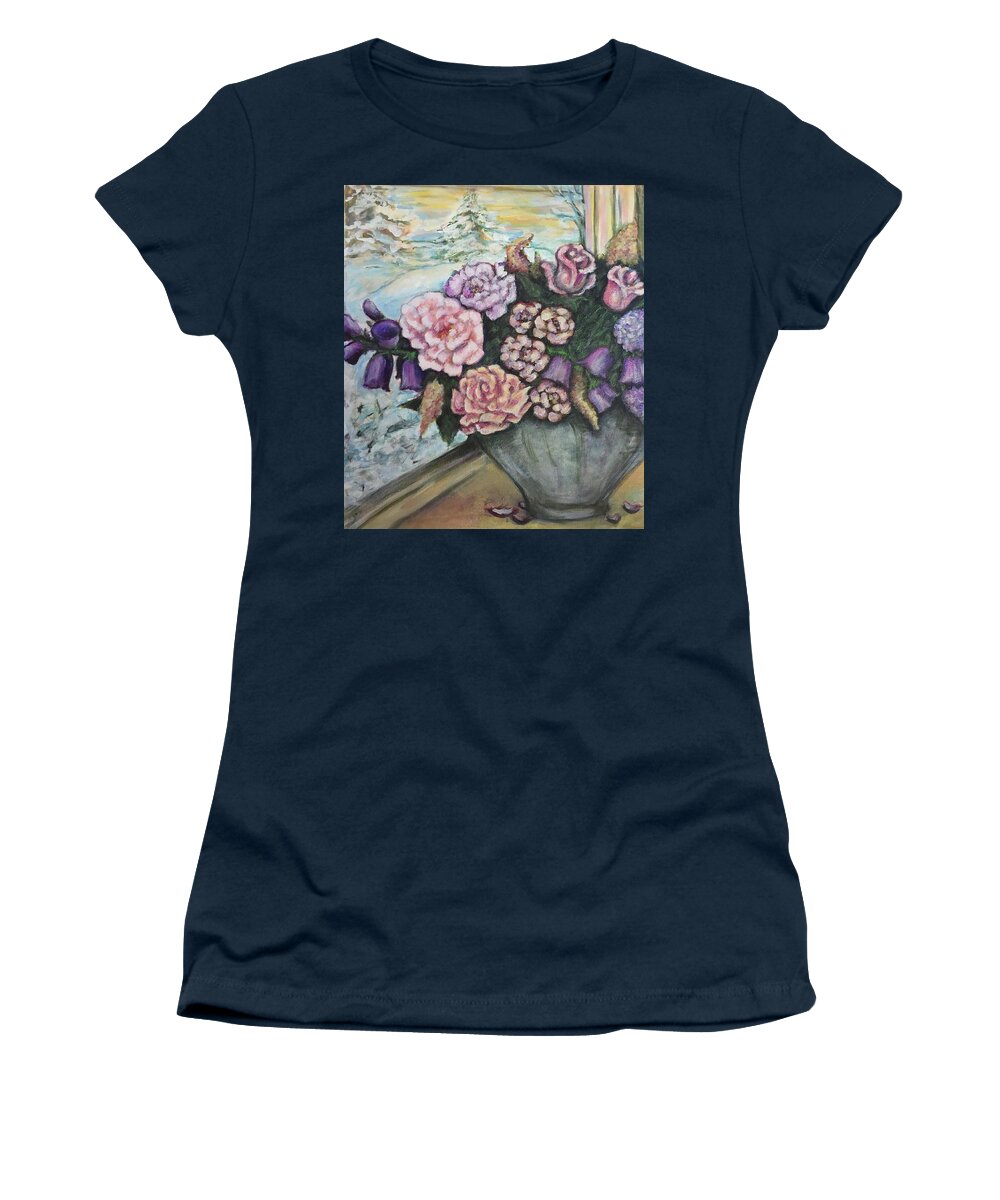 Still Life Women's T-Shirt featuring the painting Winter Flowers by Rae Chichilnitsky