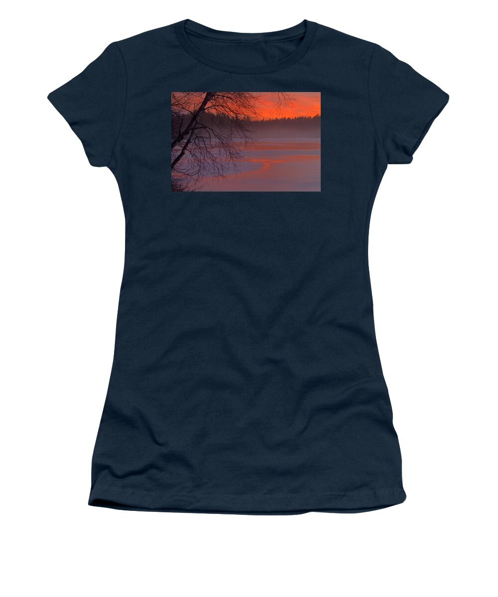 Winter Landscape Women's T-Shirt featuring the photograph Winter Lake Mist At Twilight by Irwin Barrett