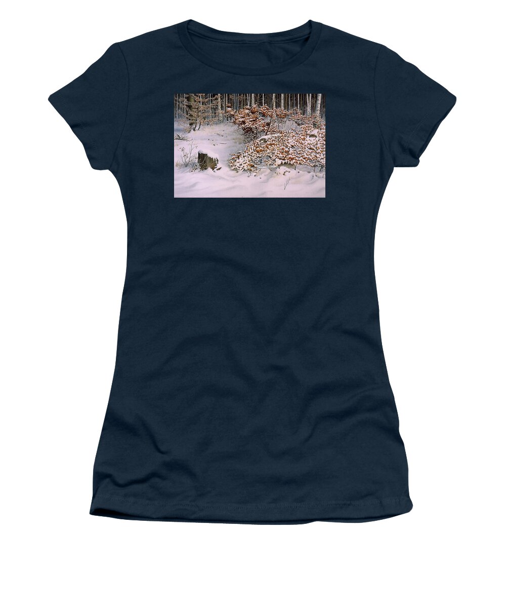 Woodland Women's T-Shirt featuring the painting Winter Leaves by Conrad Mieschke