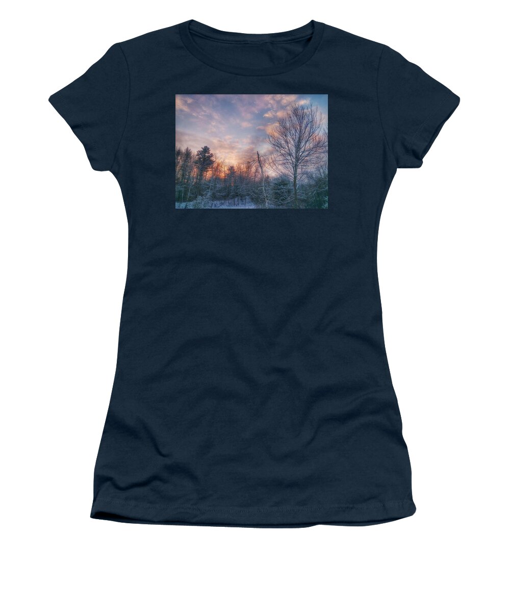 Winter Women's T-Shirt featuring the photograph Winter Sunset in New England by Mary Capriole