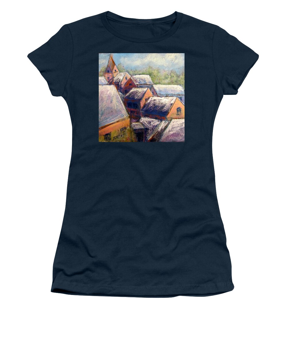 Snow Women's T-Shirt featuring the pastel Winter Village by Barbara O'Toole