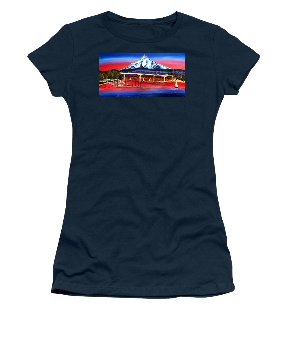  Women's T-Shirt featuring the painting Wintler Beach Over Looking Mount Hood by James Dunbar
