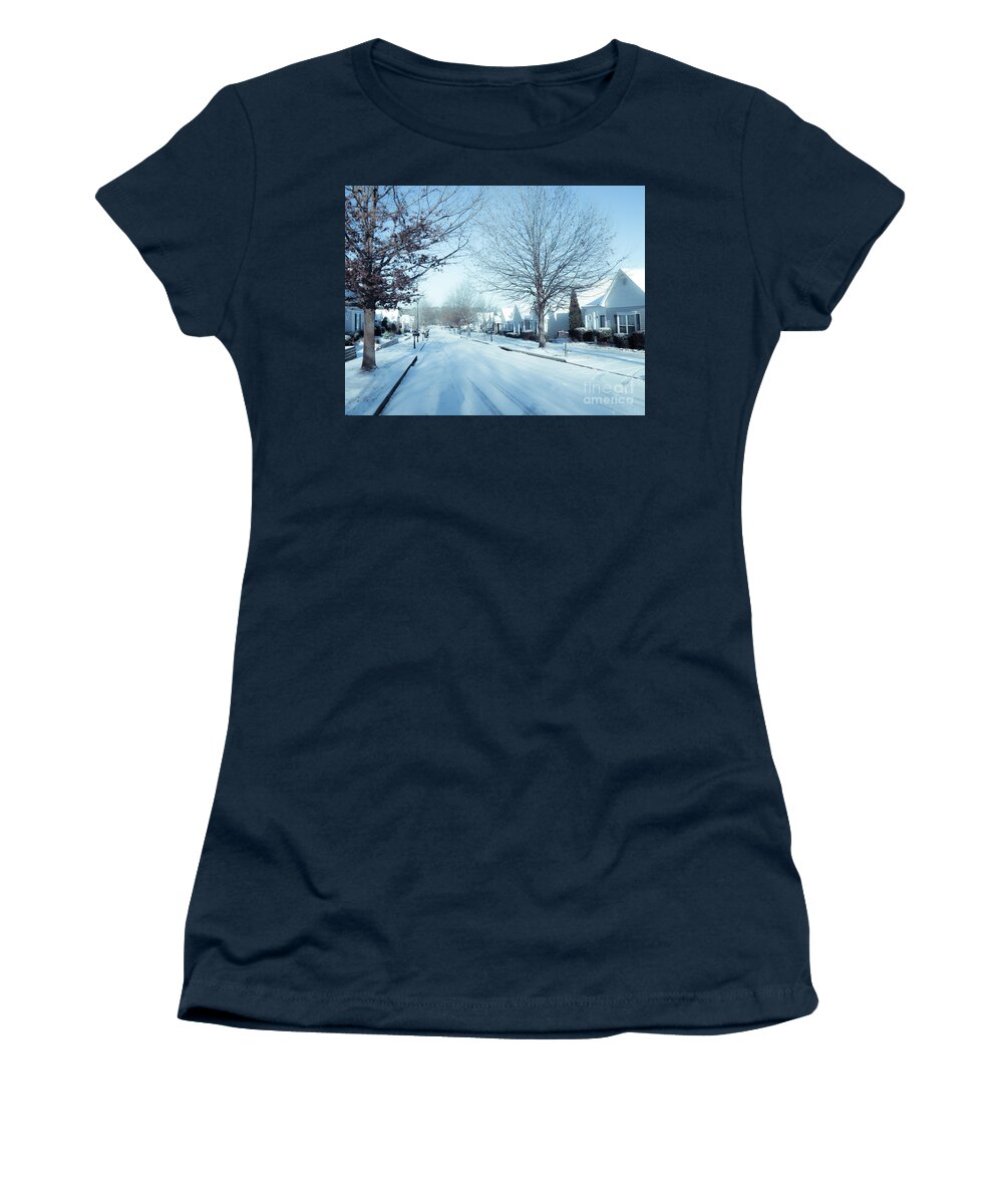 Birch Women's T-Shirt featuring the photograph Wintry Snow Fall - Georgia by Adrian De Leon Art and Photography