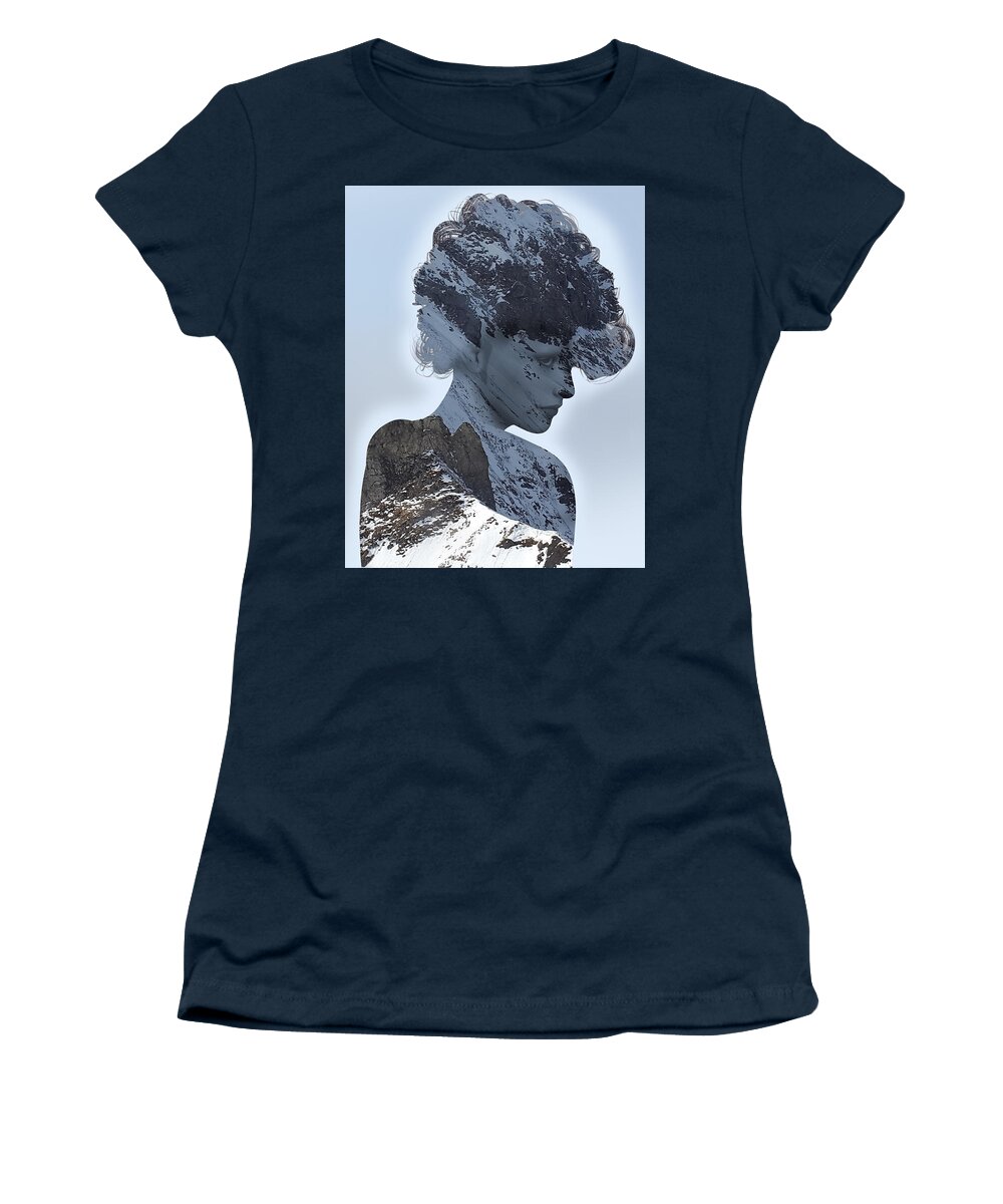 Portrait Women's T-Shirt featuring the photograph Woman and A Snowy Mountain by Anthony Murphy
