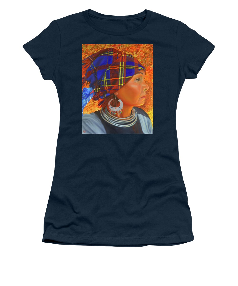 Gamblinoil Women's T-Shirt featuring the painting Woman in the shadow by Thu Nguyen