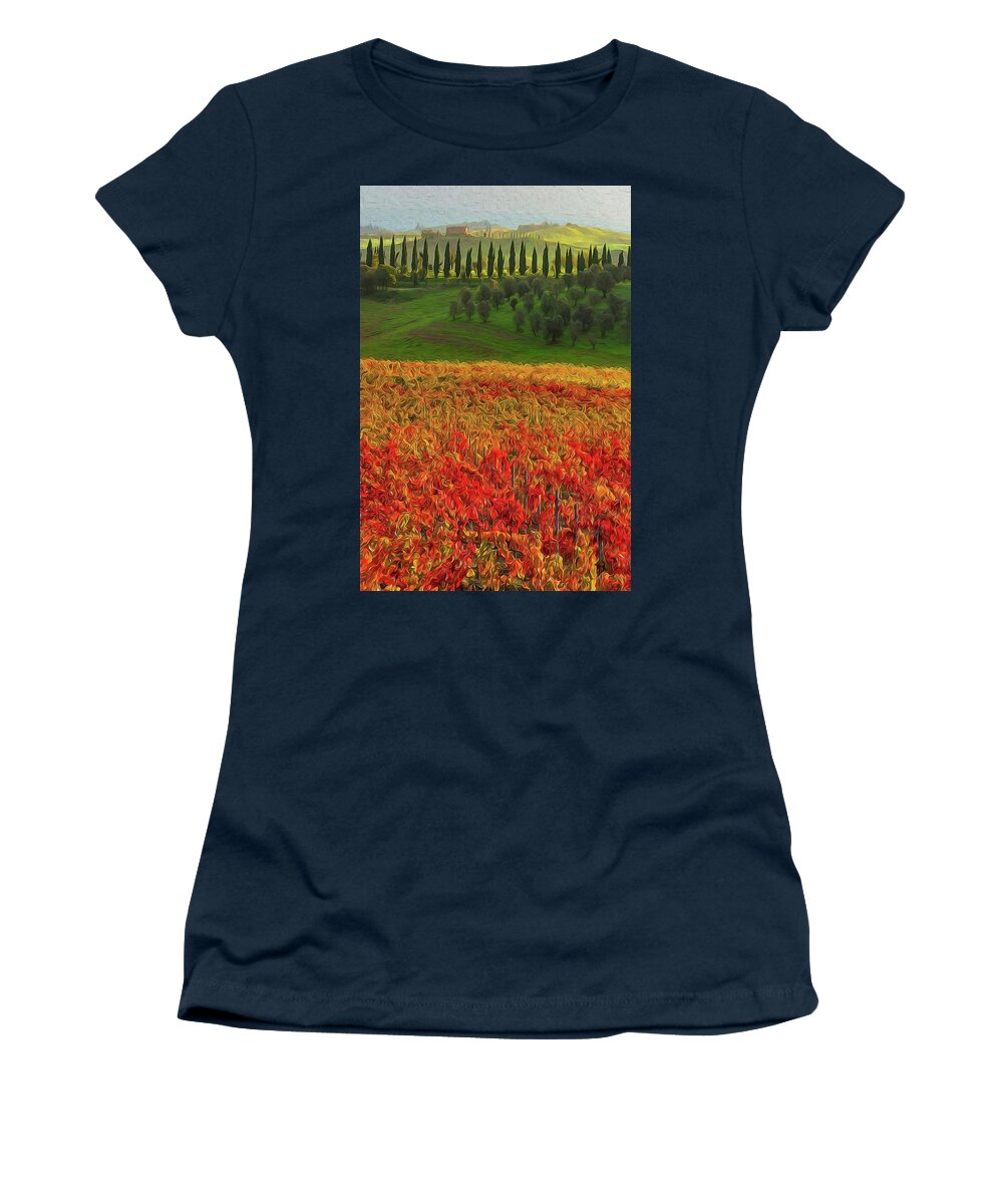 Tuscany Landscape Women's T-Shirt featuring the painting Wonderful Tuscany, Italy - 07 by AM FineArtPrints