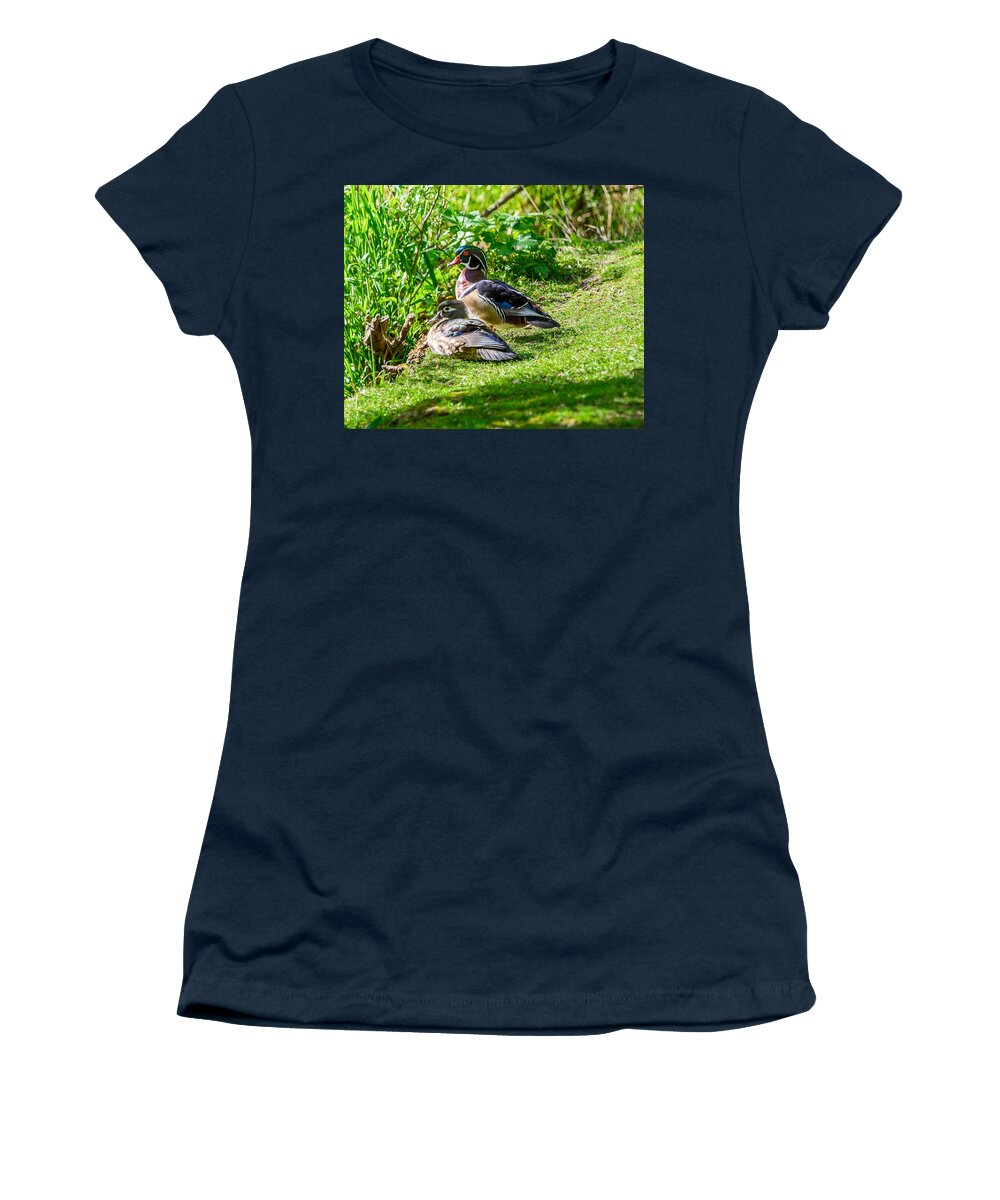 Wood Ducks Women's T-Shirt featuring the photograph Wood Duck Pair by Jerry Cahill