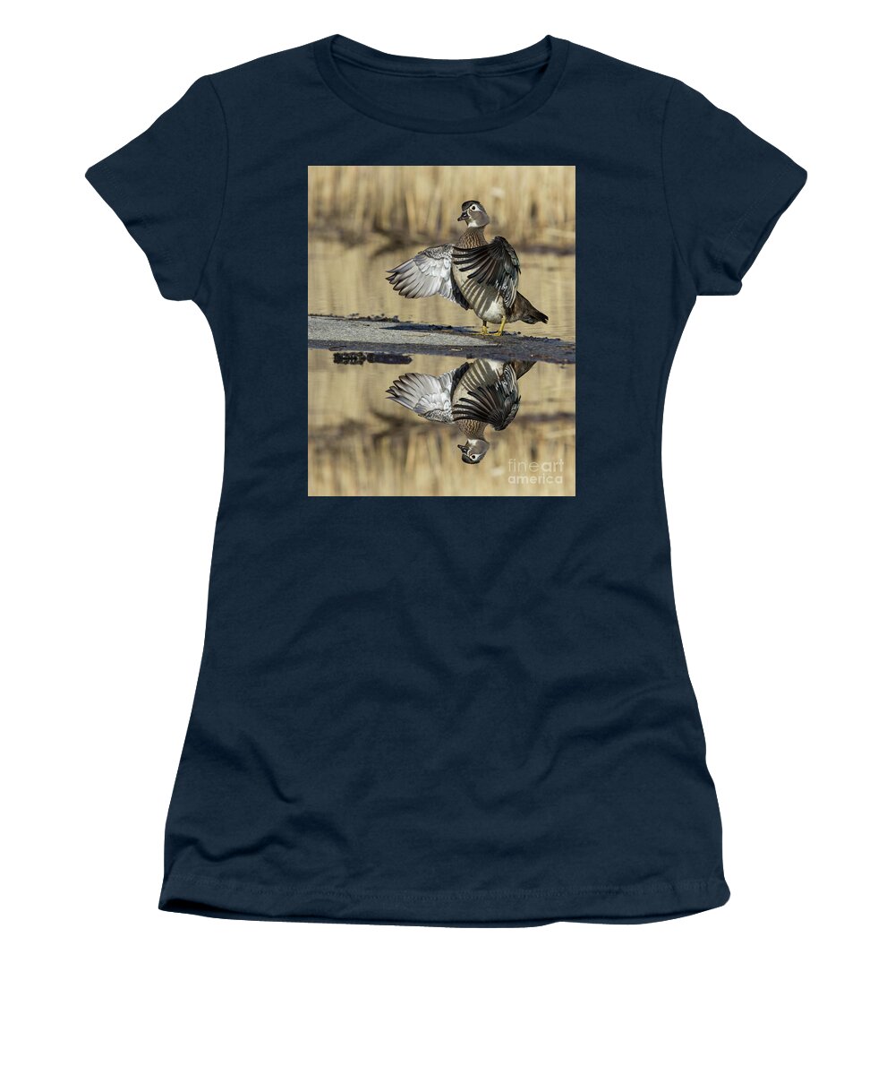 Bird Women's T-Shirt featuring the photograph Wood duck reflection by Mircea Costina Photography