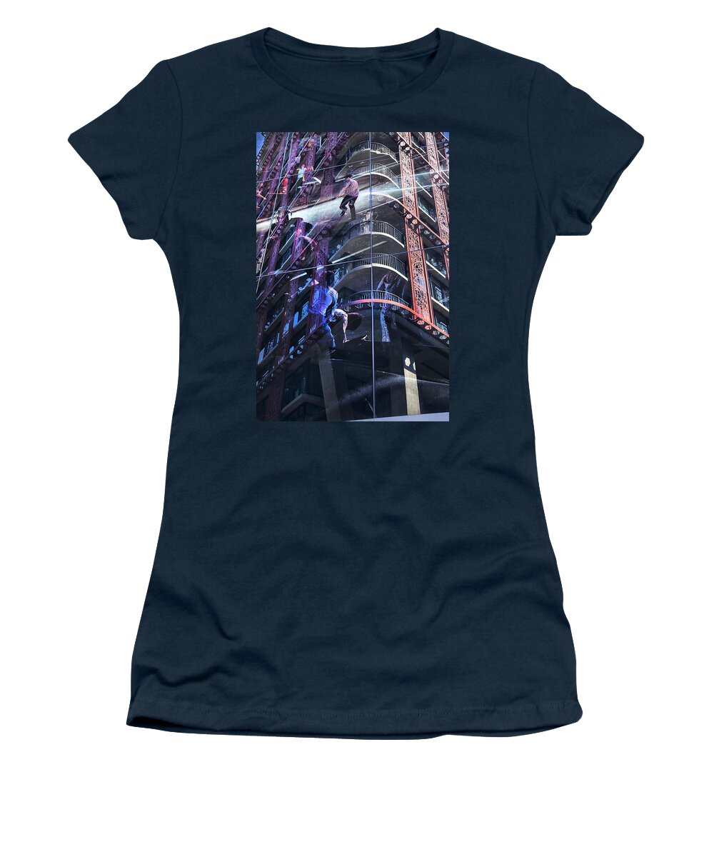 Woodward's Women's T-Shirt featuring the photograph Woodward Building Stanley Cup Riots by Theresa Tahara
