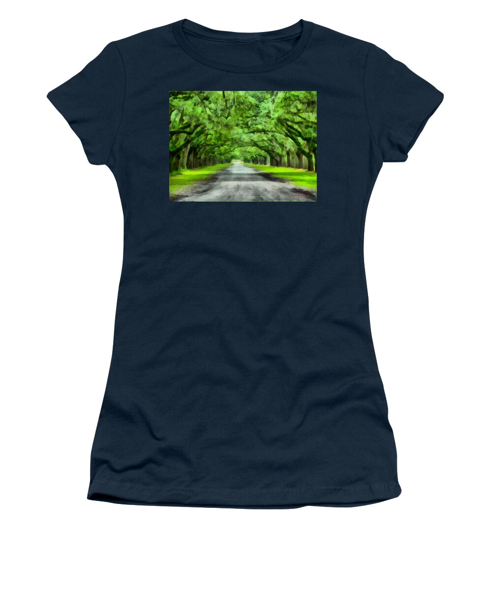 Oak Women's T-Shirt featuring the painting Wormsloe Plantation by Lynne Jenkins