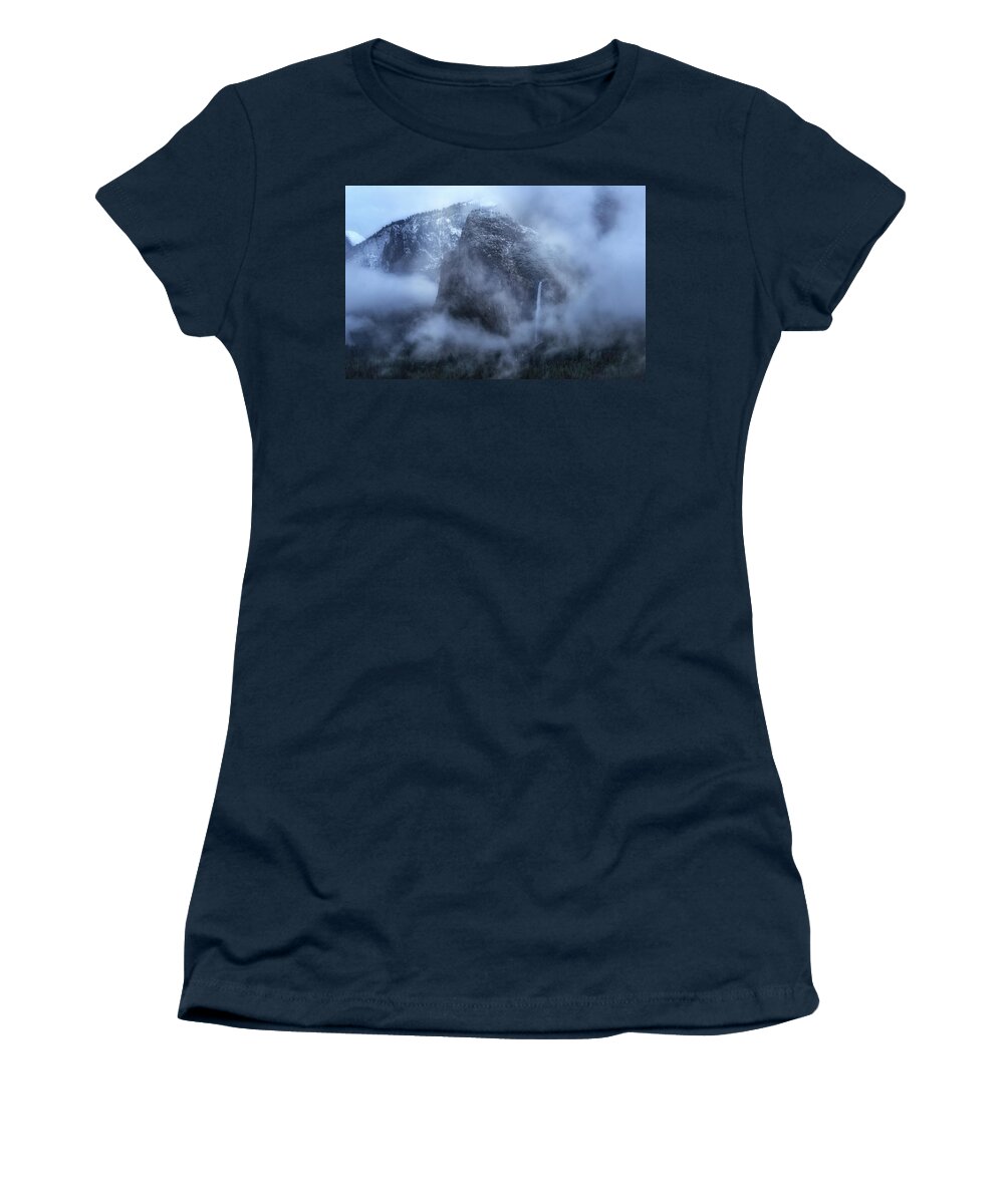 Bridalveil Falls Women's T-Shirt featuring the photograph Wrapped in Fog by Nicki Frates