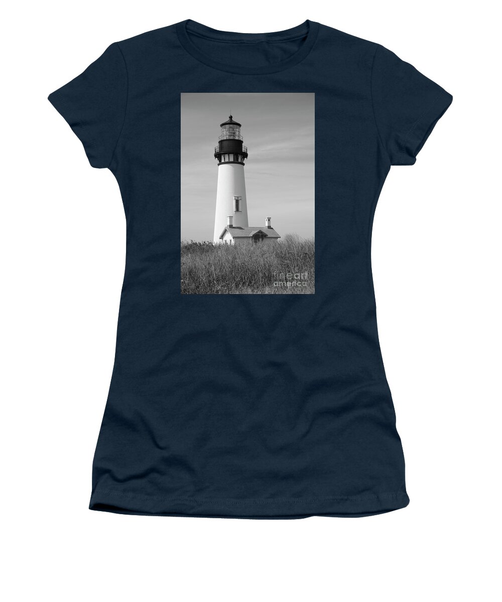 Yaquina Head Lighthouse Women's T-Shirt featuring the photograph Yaquina Head lighthouse in Black and White by Bruce Block