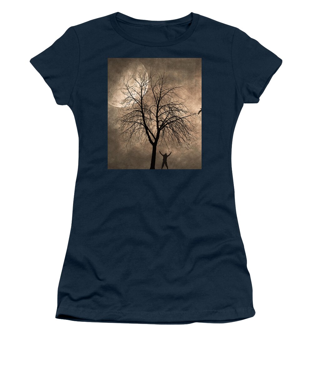 Moon Women's T-Shirt featuring the photograph Yelling at the Moon by Bill and Linda Tiepelman