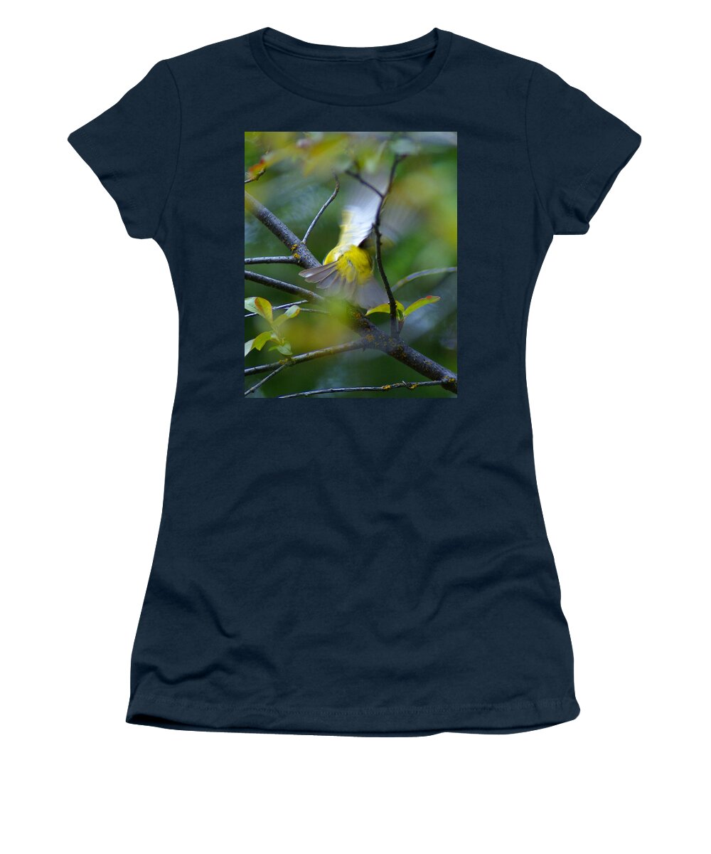 Birds Women's T-Shirt featuring the photograph Yellow Breasted Chat in Flight by Ben Upham III