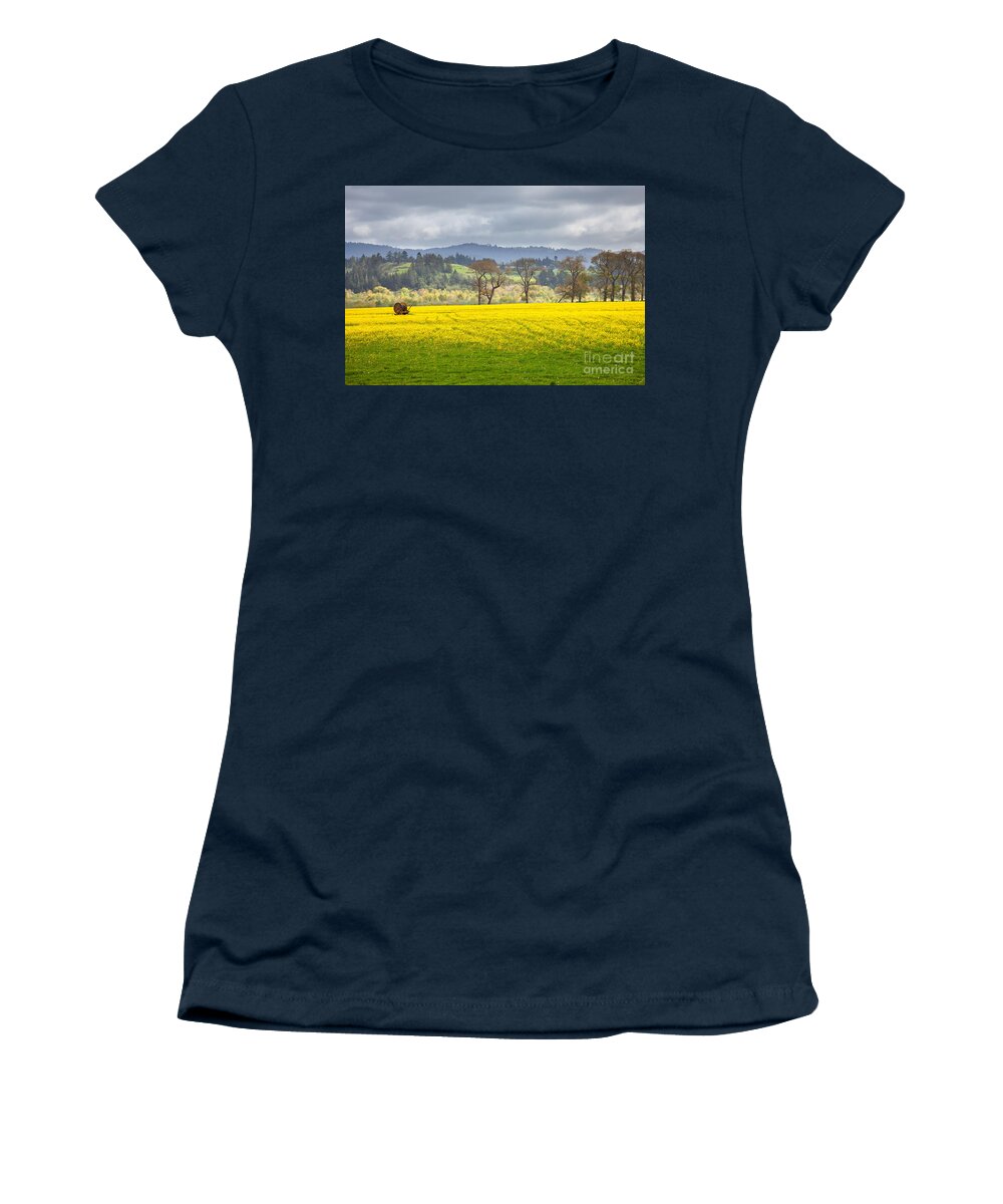 Eel River Women's T-Shirt featuring the photograph Yellow Fields Along The Eel River by Mark Alder