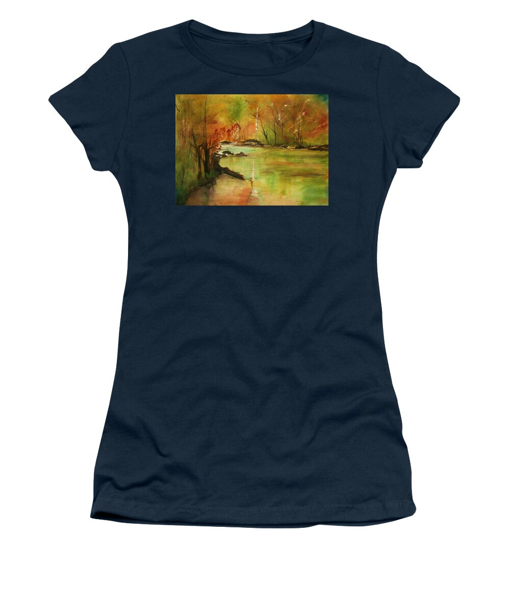 Landscape Paintings. Nature Women's T-Shirt featuring the painting Yellow Medicine river by Julie Lueders 