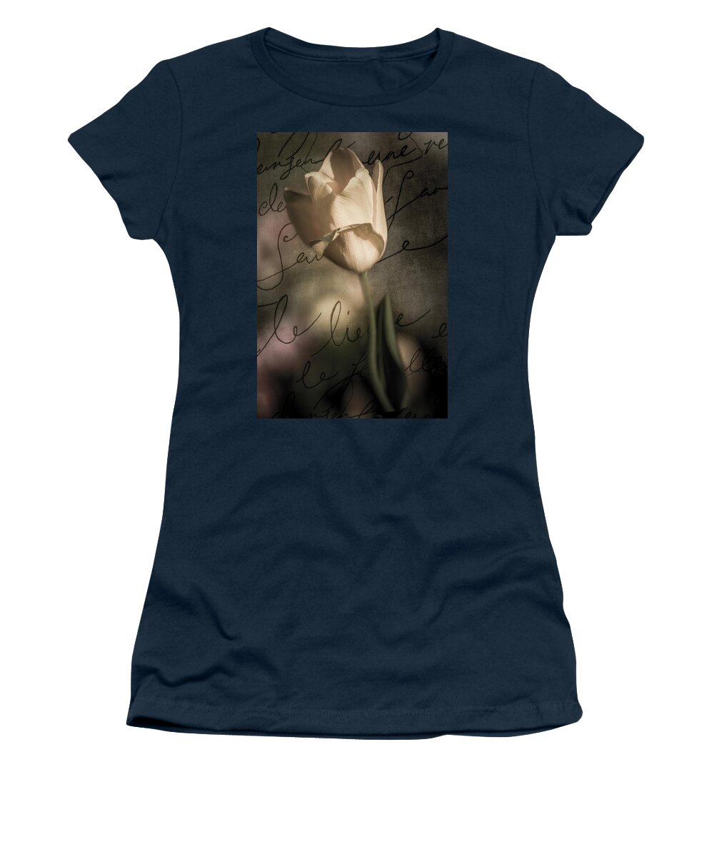 Blur Women's T-Shirt featuring the photograph Yellow Tulip Love Letter Muted by Michael Arend