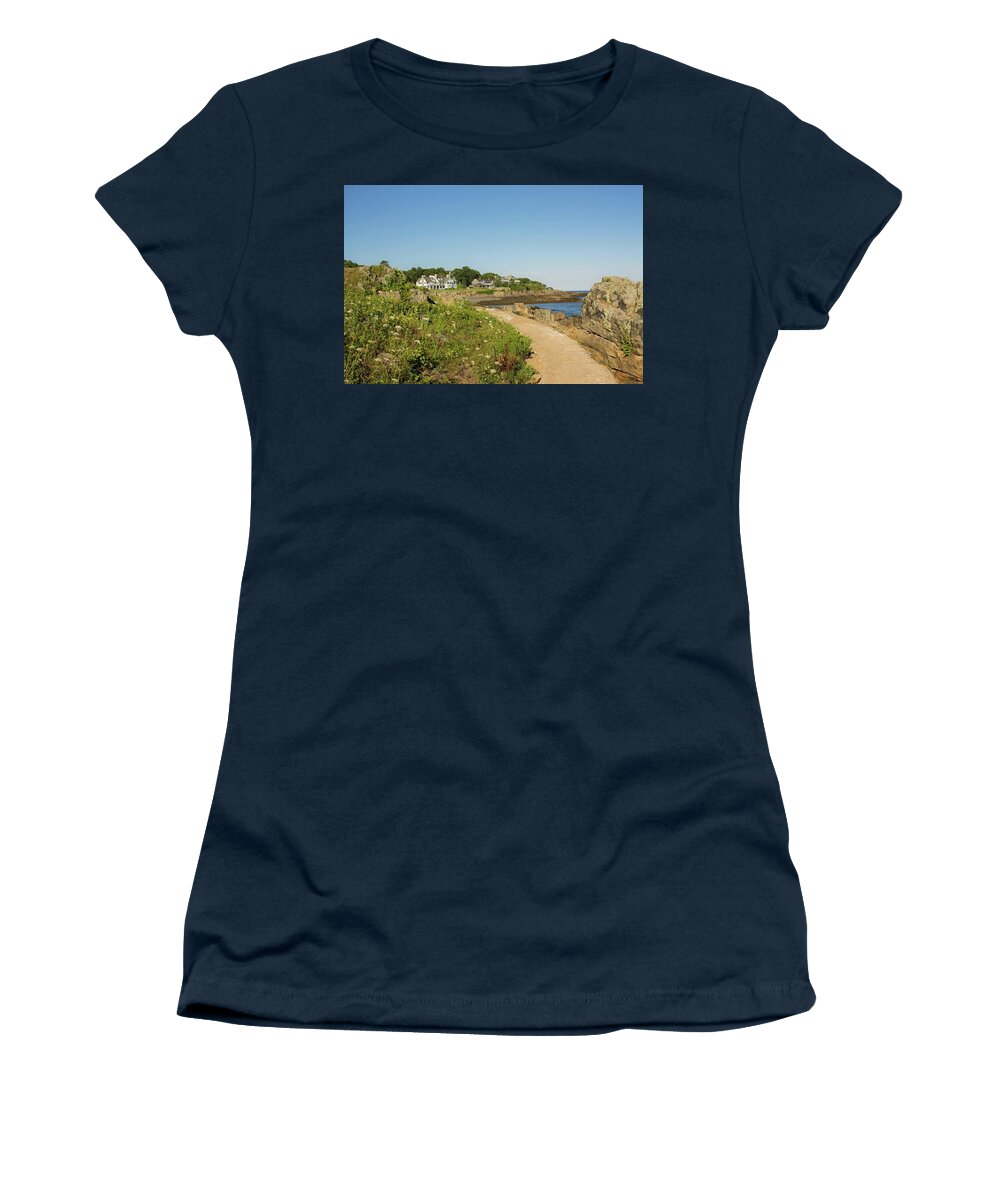 York Harbor Maine Women's T-Shirt featuring the photograph York Harbor Maine Cliff Walk 1 by Michael Saunders