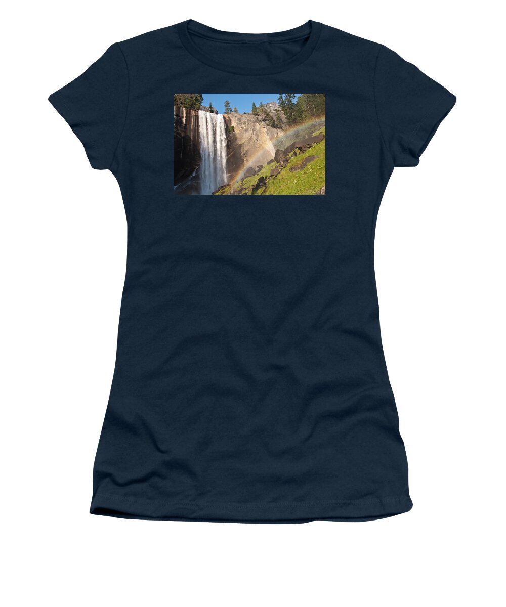 Yosemite National Park Women's T-Shirt featuring the photograph Yosemite Mist Trail Rainbow by Shane Kelly