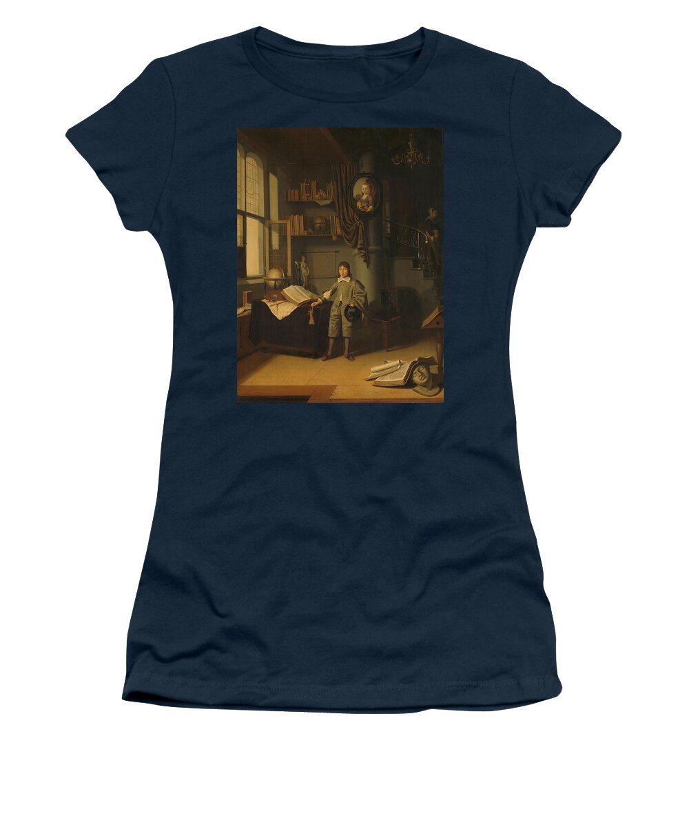 Young Man In A Study Women's T-Shirt featuring the painting Young Man in a Study by MotionAge Designs