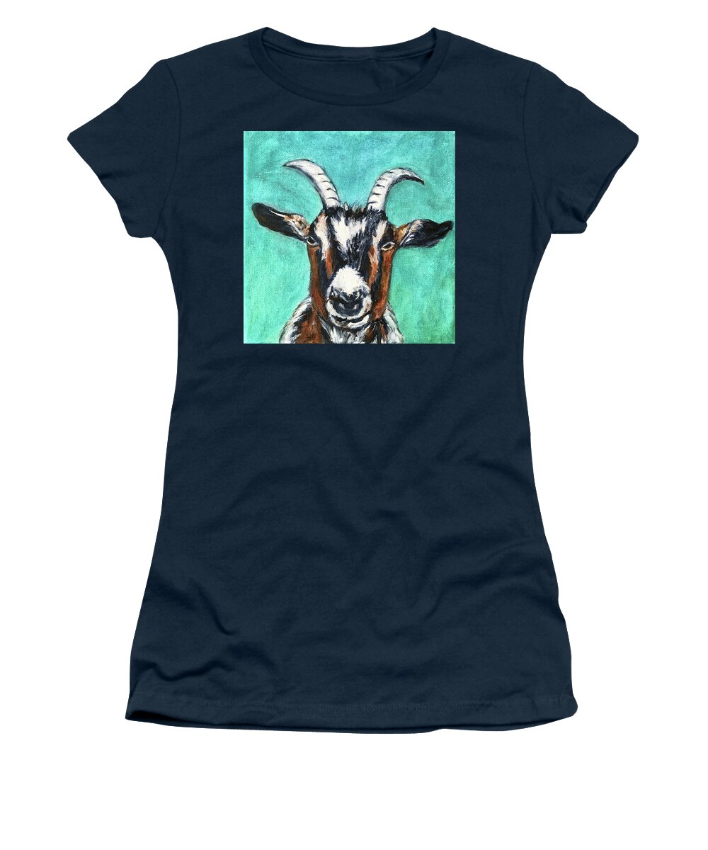 Mountain Goat Women's T-Shirt featuring the painting You've got to be kidding.... by Bonnie Peacher