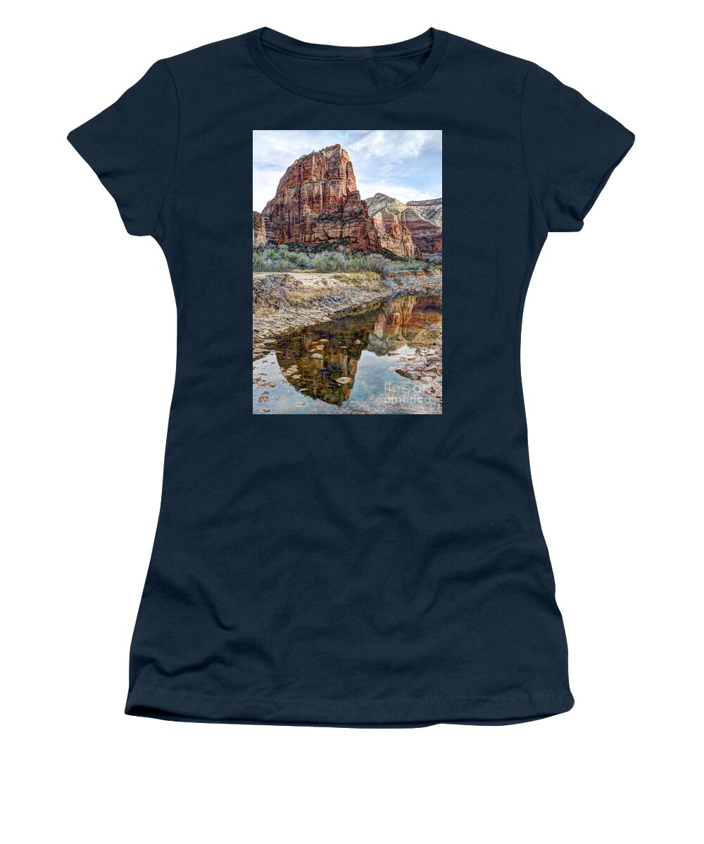 Angels Landing Women's T-Shirt featuring the photograph Zions National Park Angels Landing - Digital Painting by Gary Whitton