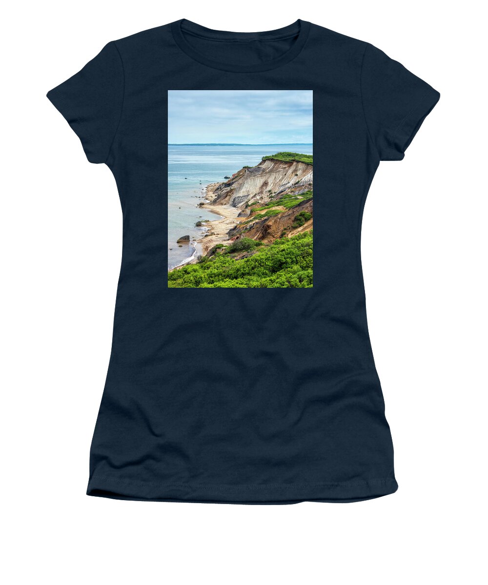 Aquinnah Cliffs Women's T-Shirt featuring the photograph Aquinnah Cliffs and Beach - Martha's Vineyard #1 by Brendan Reals