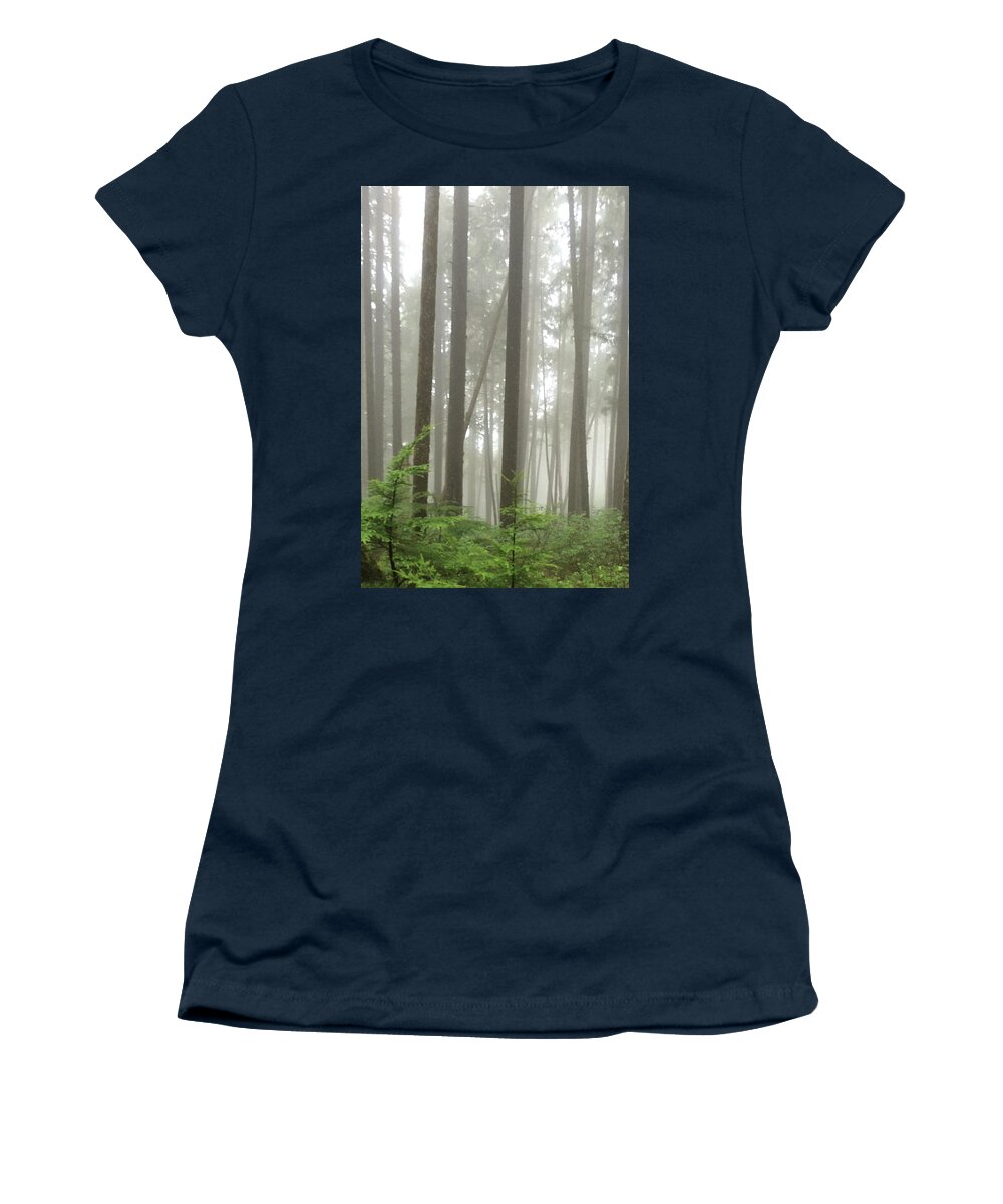 Karen Zuk Rosenblatt Art And Photography Women's T-Shirt featuring the photograph Foggy Forest #1 by Karen Zuk Rosenblatt