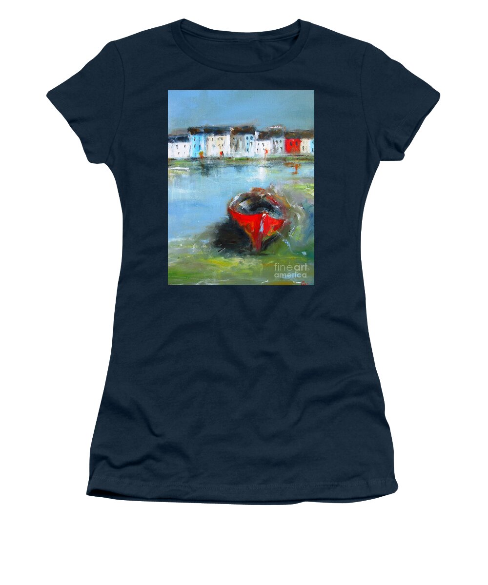 Galway Women's T-Shirt featuring the painting Galway City Ireland Semi Abstract Paintings #1 by Mary Cahalan Lee - aka PIXI