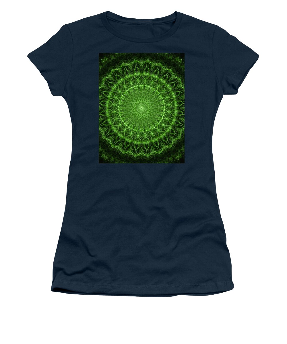 Mandala Women's T-Shirt featuring the digital art Glowing green mandala #1 by Jaroslaw Blaminsky