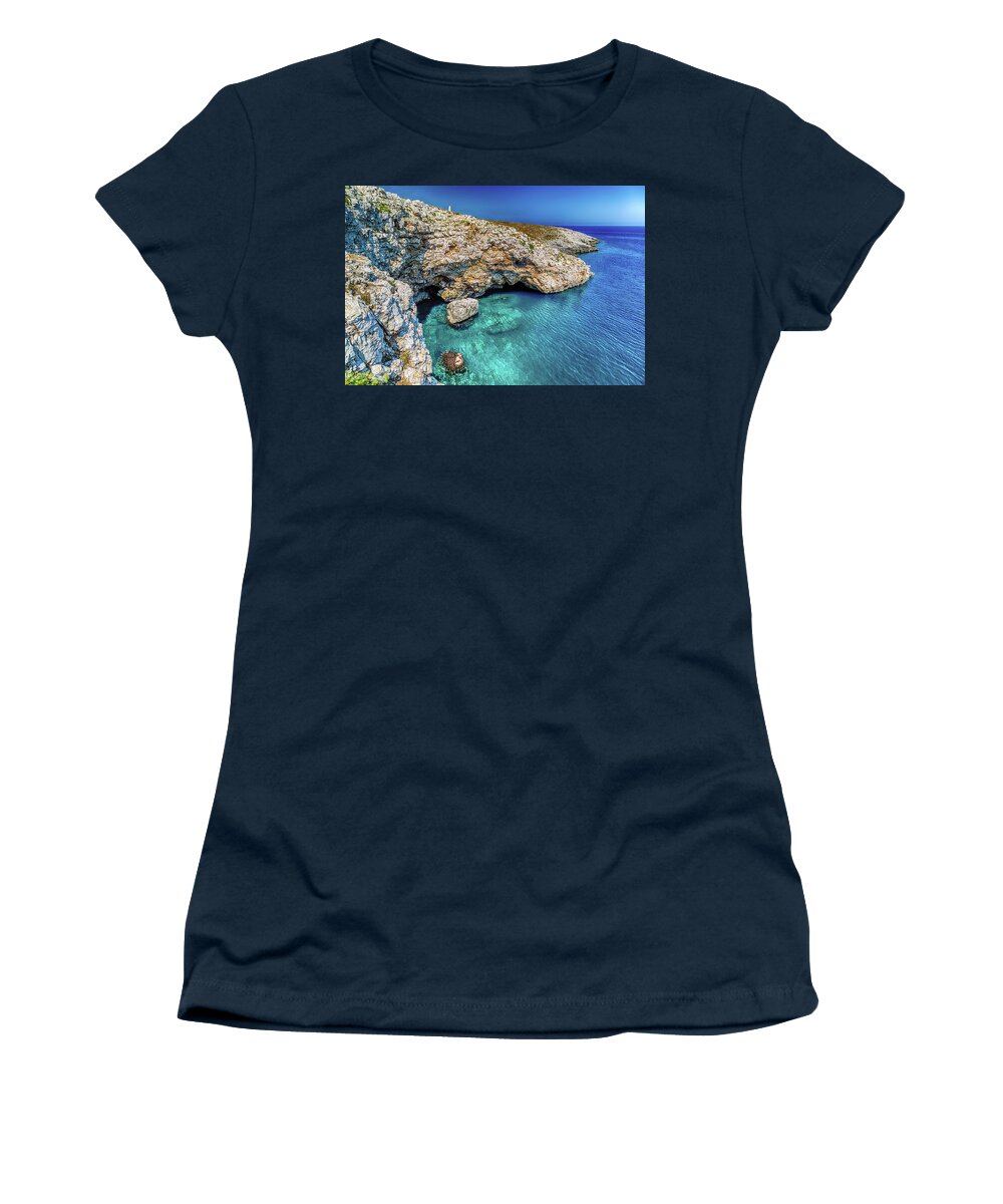 Italy Women's T-Shirt featuring the photograph Green Cove On The Rocky Beach #1 by Vivida Photo PC
