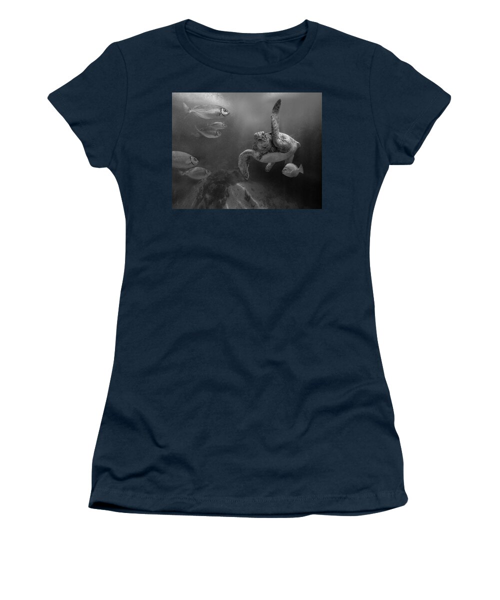 Disk1215 Women's T-Shirt featuring the photograph Green Sea Turtle Malaysia #1 by Tim Fitzharris