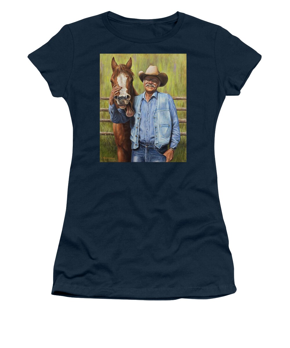 Cowboy Women's T-Shirt featuring the painting Horsin' Around by Kim Lockman