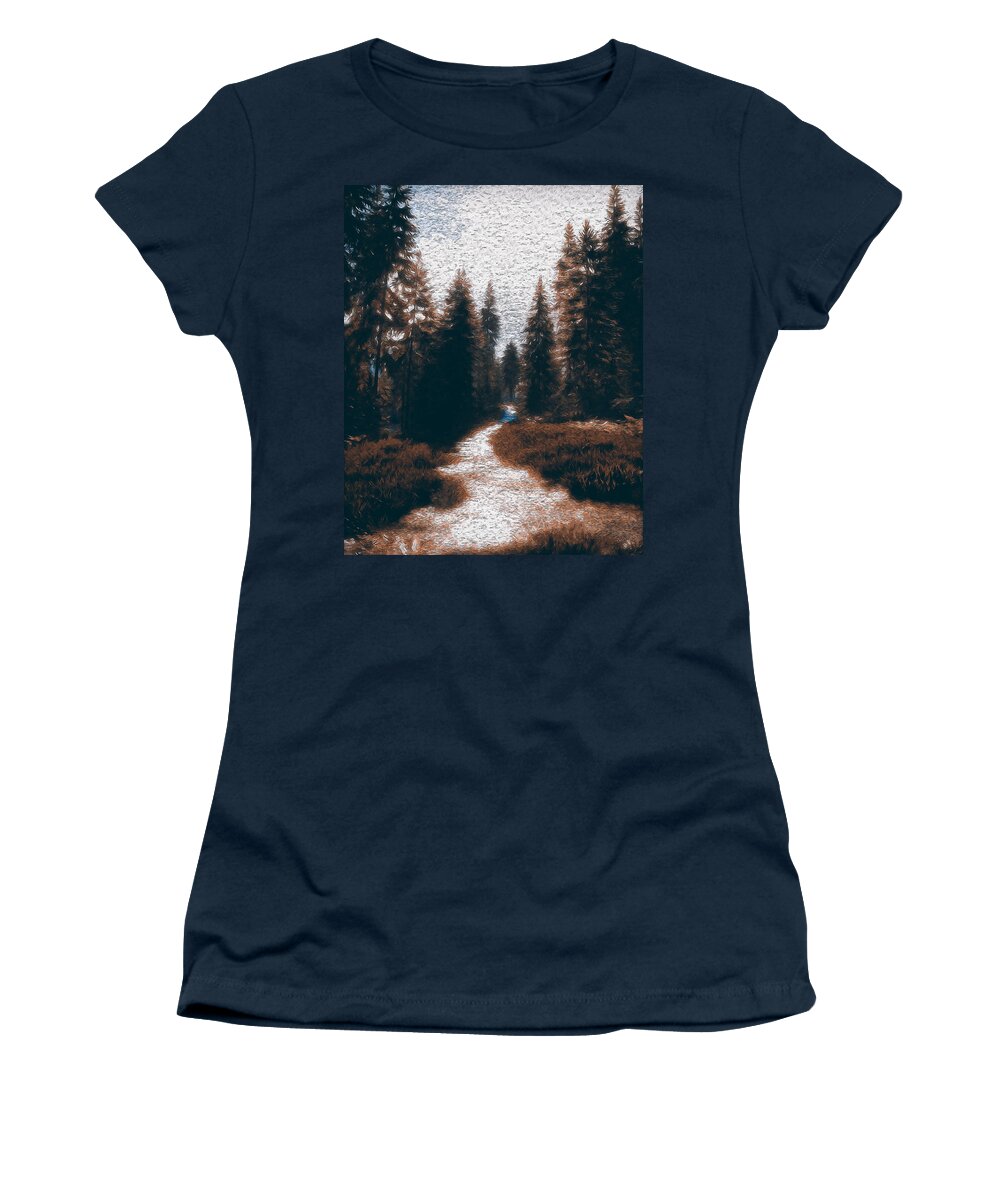 Through The Forest Women's T-Shirt featuring the painting Into the Wild - 12 #1 by AM FineArtPrints