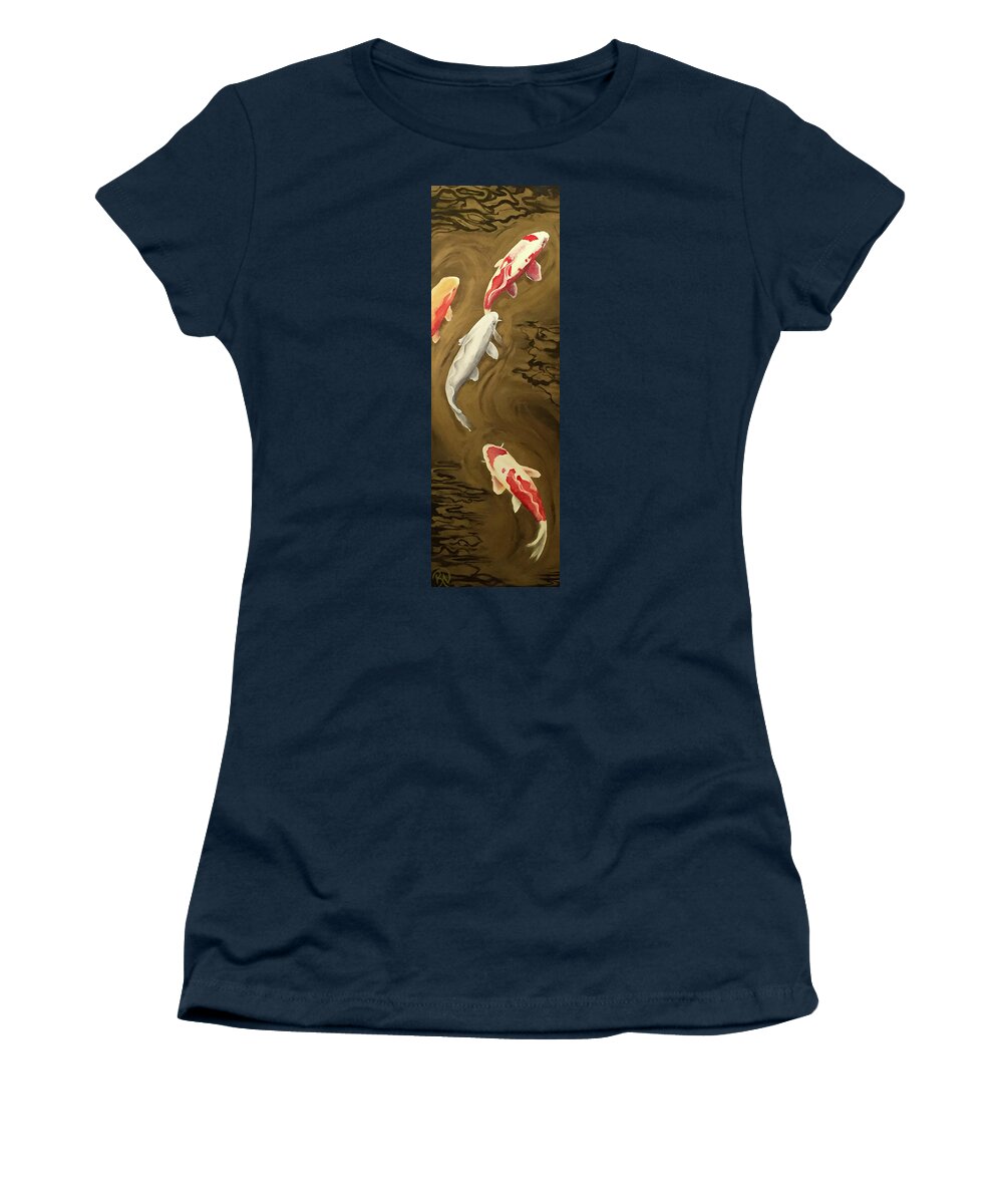 Koi Women's T-Shirt featuring the painting Koi Among Gold Waters #1 by Renee Noel