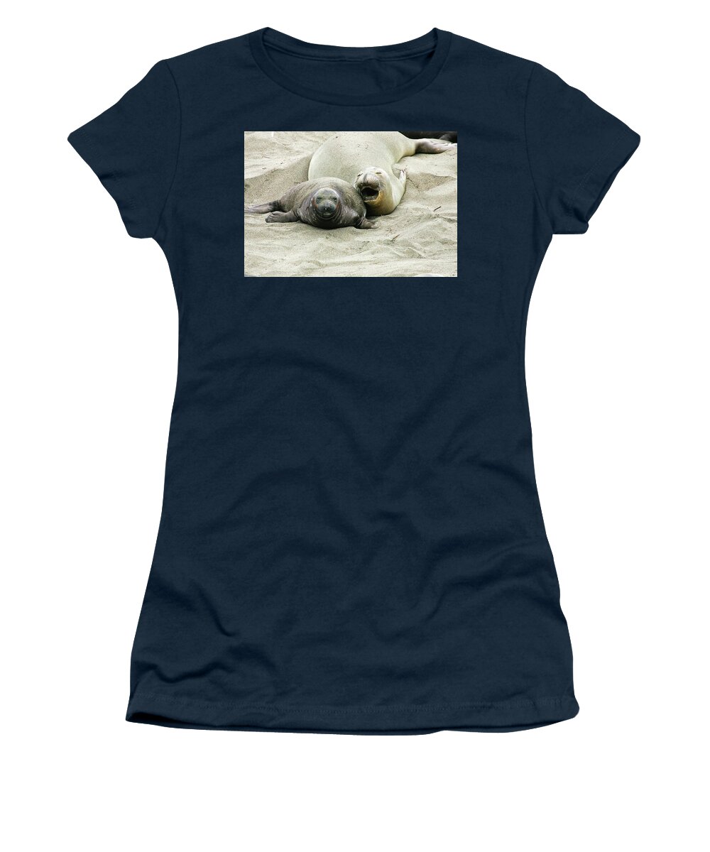 Elephant Seals Women's T-Shirt featuring the photograph Mom and Pup #1 by Anthony Jones