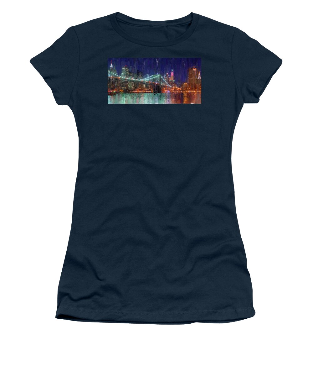New York Panorama Women's T-Shirt featuring the painting New York Panorama - 30 #1 by AM FineArtPrints